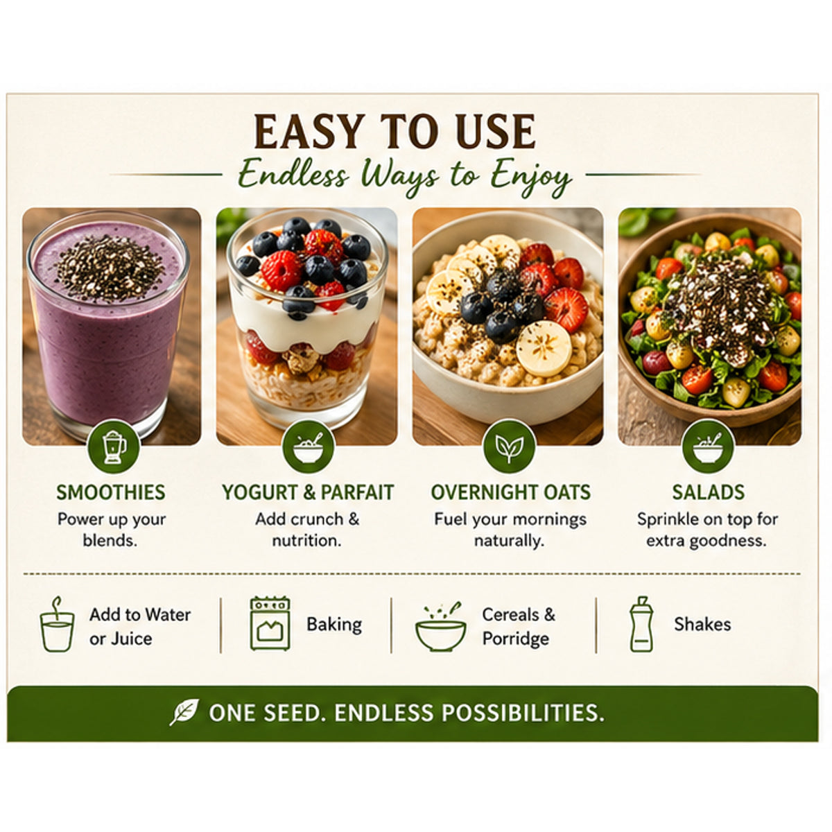 Whole Chia Seeds | From Our Farms to Your Home | 100% Natural & Unprocessed | Triple Sorted | No Dust & Stone | Rich in Fiber, Protein & Omega 3 | Non-GMO Superfood