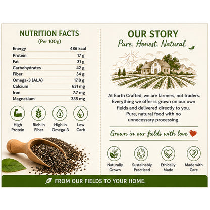 Whole Chia Seeds | From Our Farms to Your Home | 100% Natural & Unprocessed | Triple Sorted | No Dust & Stone | Rich in Fiber, Protein & Omega 3 | Non-GMO Superfood